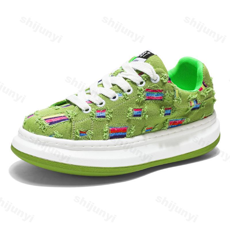 

Fashion 2025 Spring New Men s Thick Sole Height Increasing Versatile Fashion Trend Casual Shoes Non Slip Low Cut Comfortable Comfortable 39 зелёный