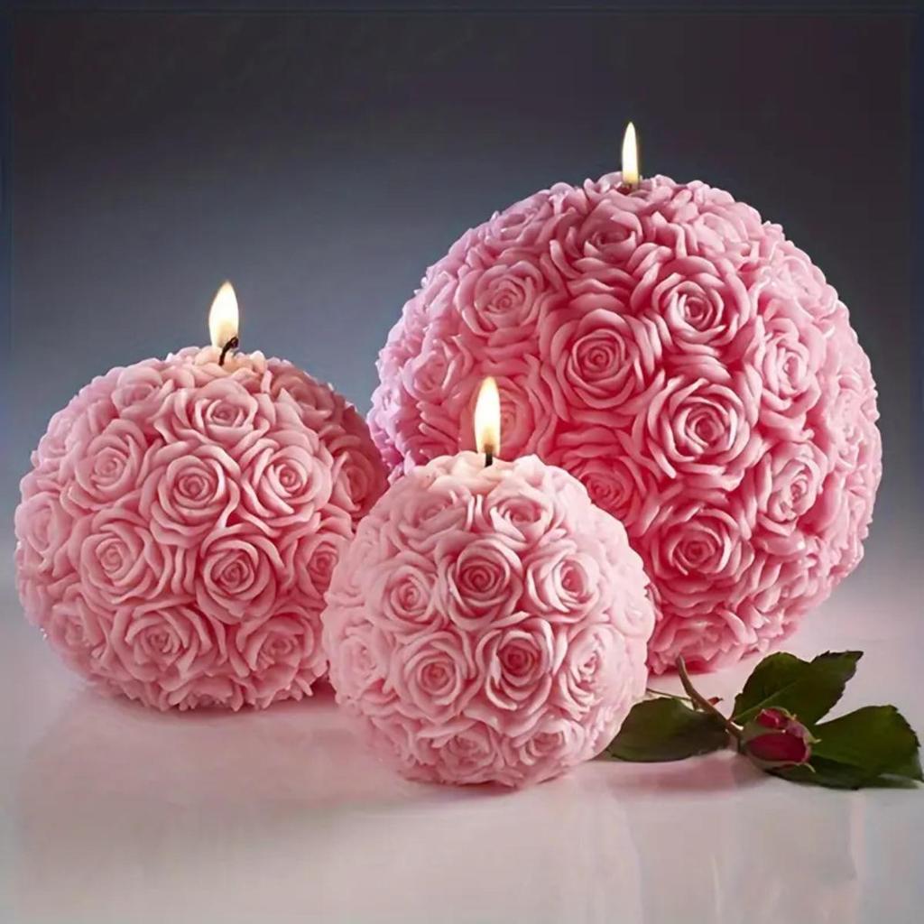 3D Rosenkugel Kerze Harz Silikonform Valentinstag Gussform Kreativer eleganter Blumenkerzenhalter Geeignet für DIY Kann