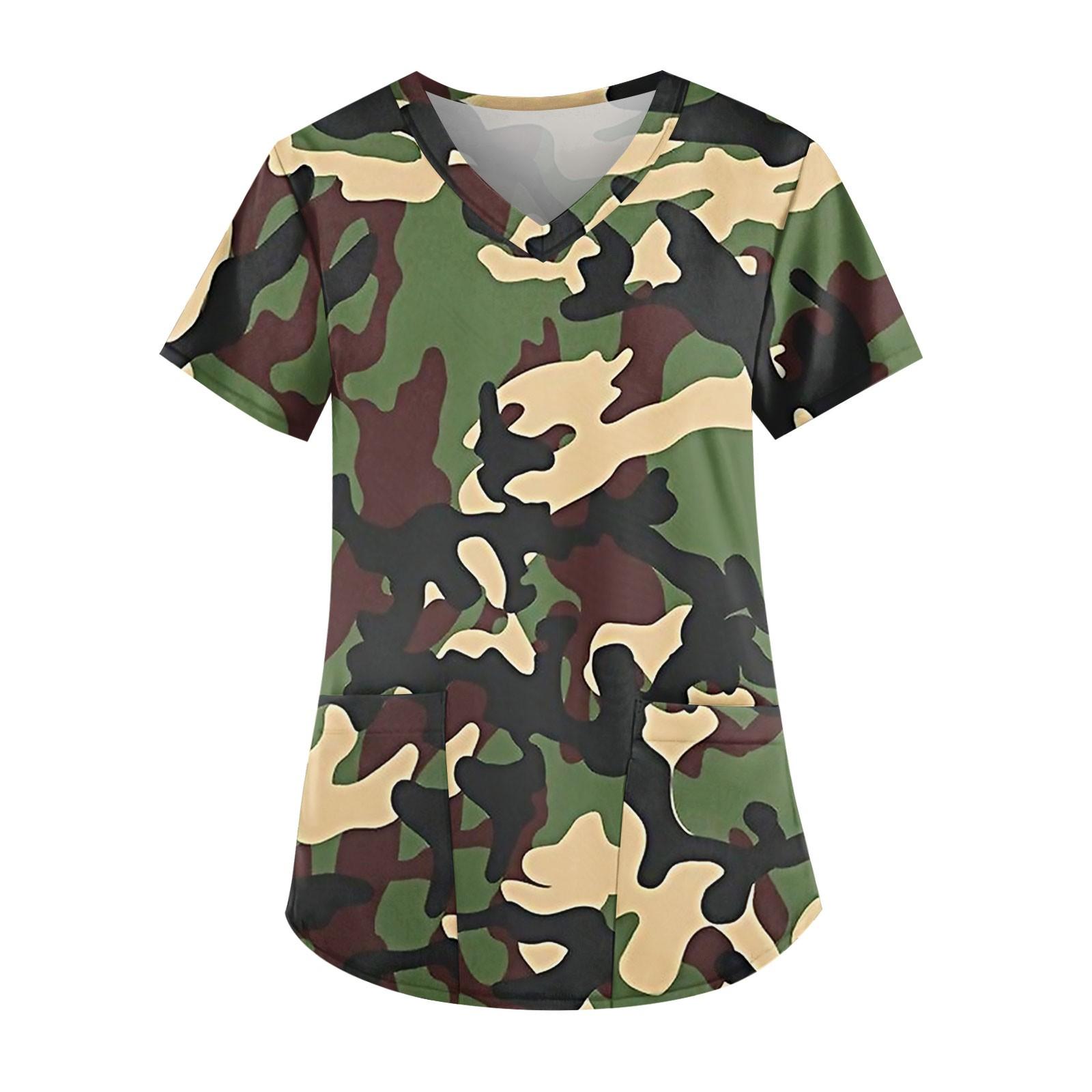 

Женская мода V-образный вырез повседневные камуфляжные принтованные топы с карманами рабочая одежда L