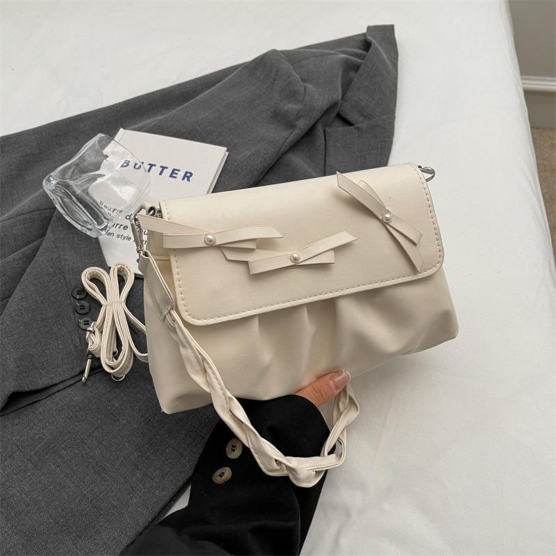 Korean Version of Simple Design Bow Casual Personalized Bag Women's 2025 Spring and Summer New Beautiful Messenger Small Square Bag