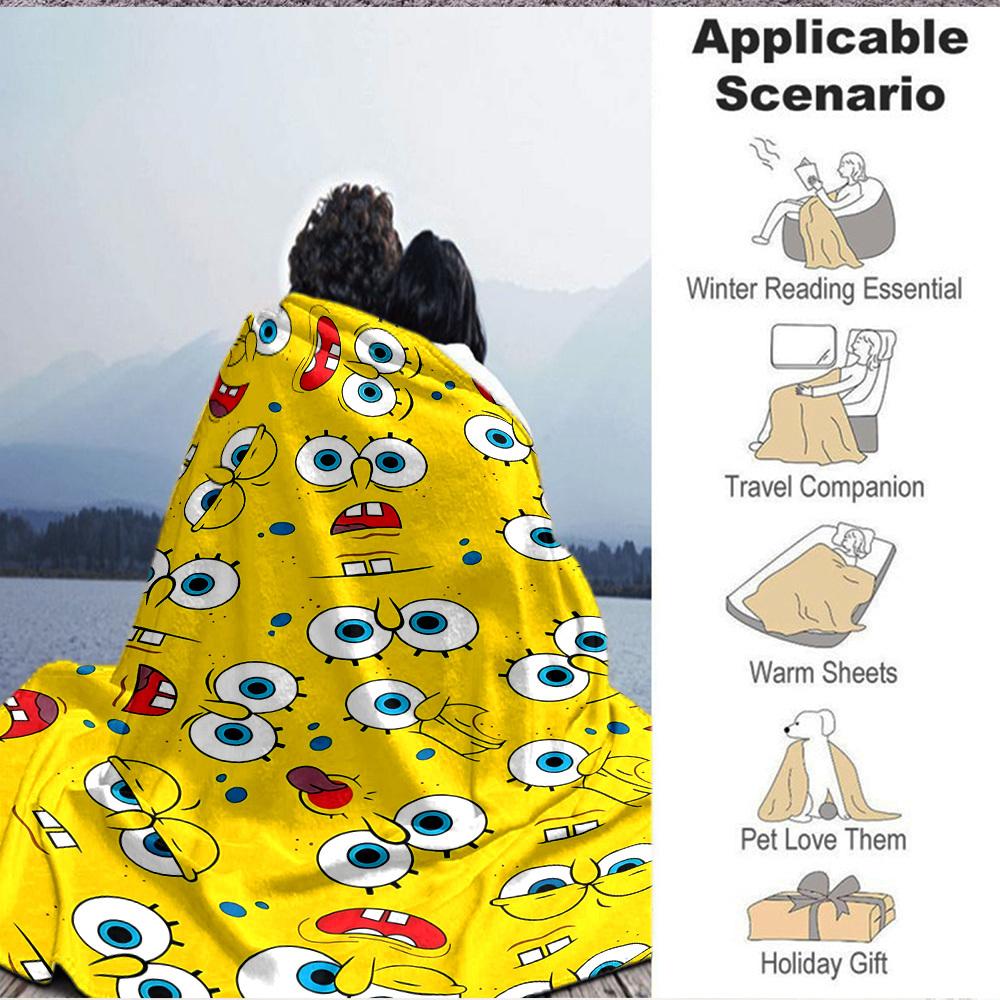 1 Stück Schwammkopf-Ausdrücke Weiche Hautfreundliche Flanelldecke mit Digitaldruck, Verschiedene Größen für Familie, Freunde, Geburtstag erhältlich