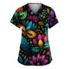 Moda Feminina Decote V Manga Curta Roupa de Trabalho Com Bolsos Estampa Carnaval Blusa Uniforme Cuidador