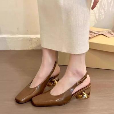 Fashion Women's Real Leather Square Head Toe Temperament Sandals Spring/Autumn Fashion High Heel Shoes Women's 2025 New Elegant Sandals