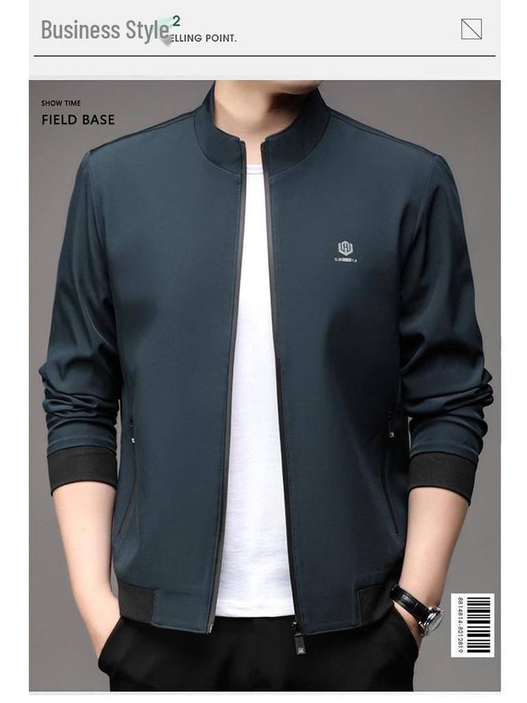 Men's Korean Style Casual Stand-Up Collar Jacket - Spring/Autumn, Trendy, Loose Fit, Plus Size