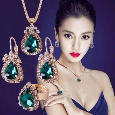 For Women Drop Pendant Vintage Rhinestone Charming Weddings Gifts Crystal Jewelry Set Jewelry Set Earring Neckalce Rings  Accessories
