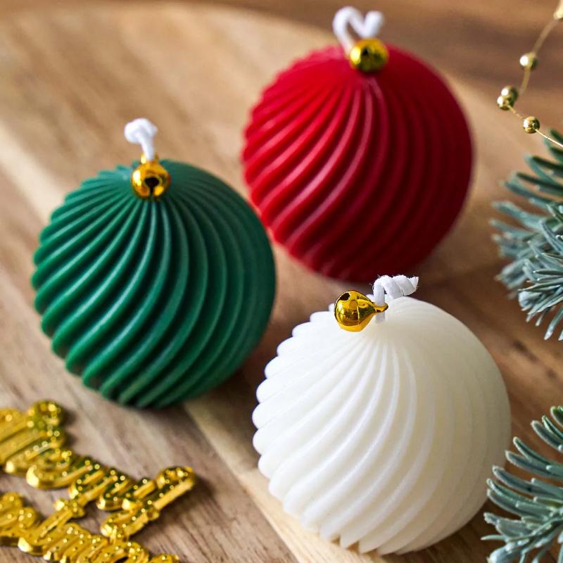 Rotate Ball Silicone Candle Mold DIY Handmade Diagonal Stripes Aromath Soap Plaster Resin Craft Molds Christmas Souvenirs Winter