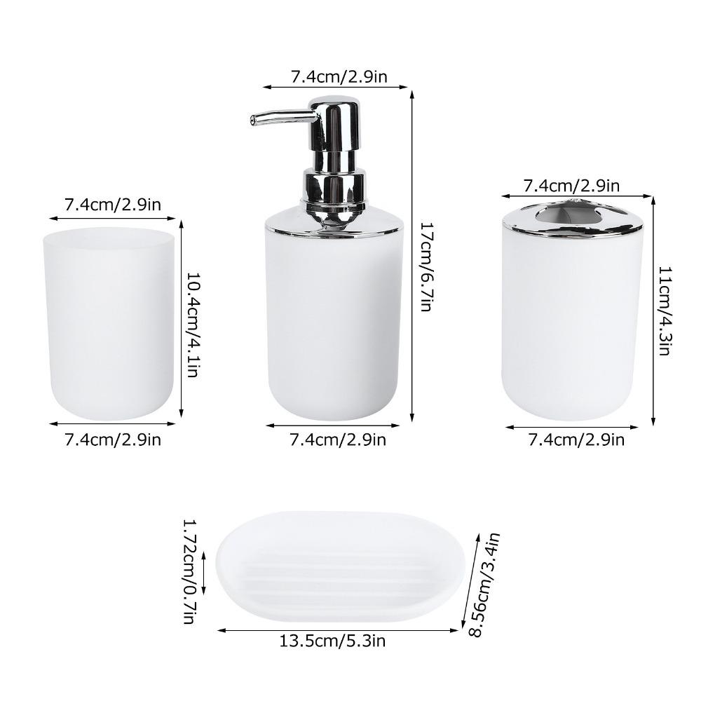 

4 PCS White Grey Bathroom Accessories Set Plastic Bathroom Toothbrush Holder Set Countertop Storage