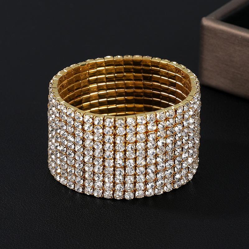 Fashion Jewelry Super Flash Multi-Row Diamond Bracelet Full Diamond Elastic Bracelet Bridal Rhinestone Bracelet