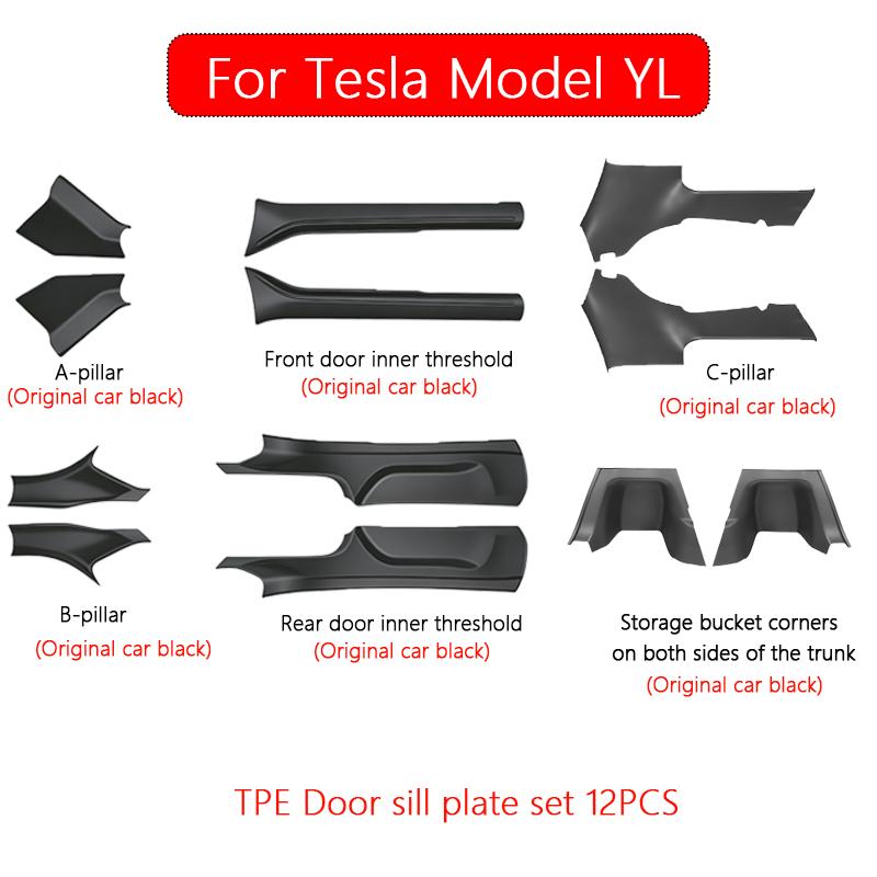 For Tesla Model YL 2026 TPE Front Rear Door Sill Protector Threshold Strip Waterproof Anti-kick Guard Panel Interior Accessories