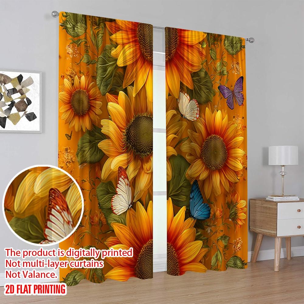 2pcs,2D Plane Printing Curtains Blossom Symphony(1) Durable Polyester (without Rod) Room Decor Use for Living Room, Office,