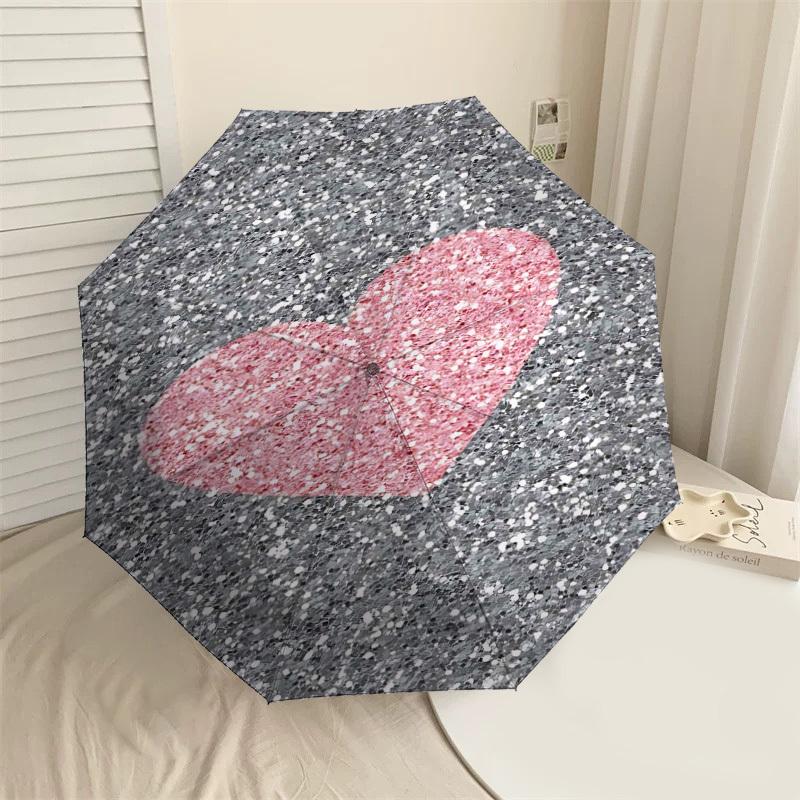 

1pc heart glitter Automatic Open/Close Umbrella Compact Folding Umbrella with 8-Rib Shaft for Women/Men, Elegant Birthday1200S