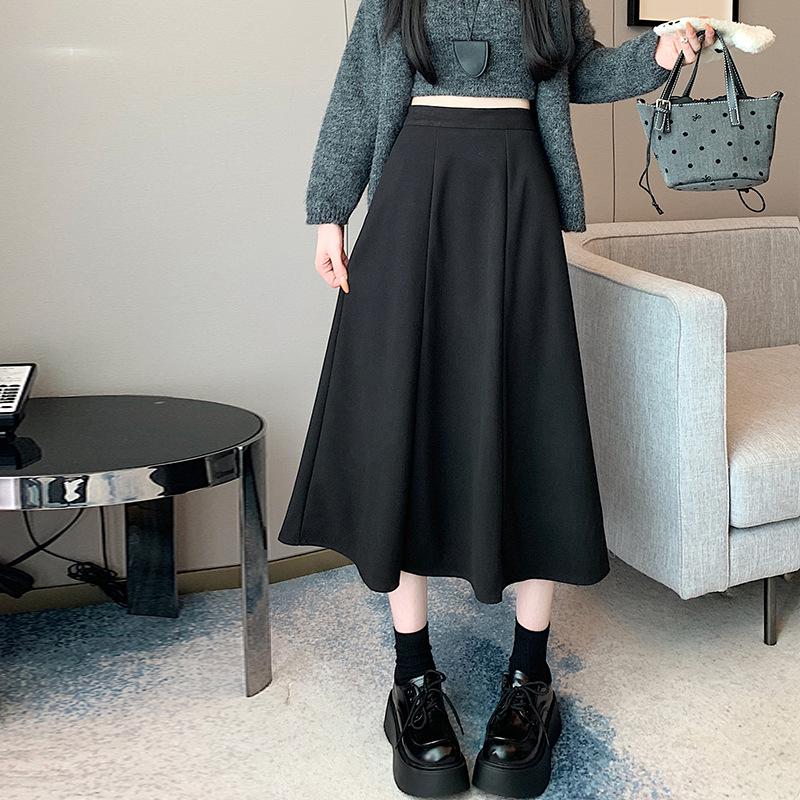 Plus Size Women's Korean Wool Flare Umbrella Skirt - High Waist A-Line for Autumn/Winter