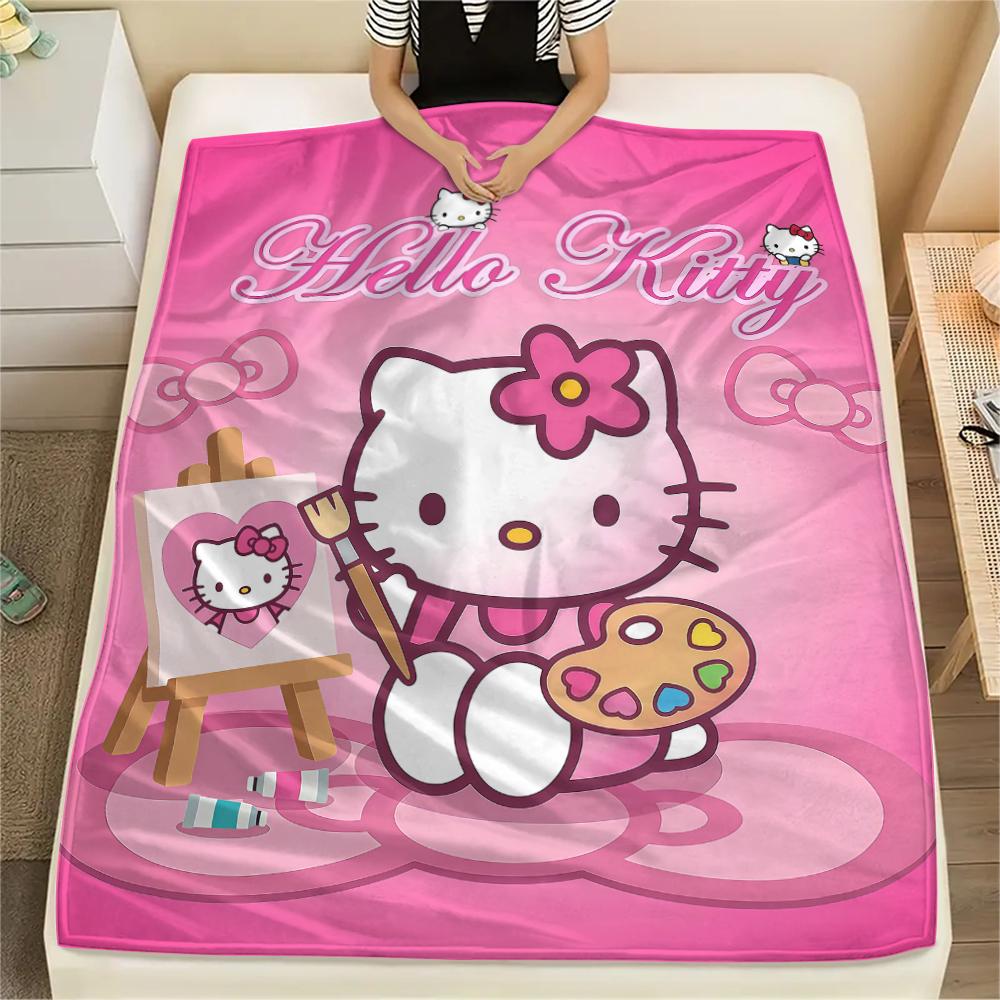 1PC Hello Kitty Cute Print Flannel Blanket, High quality All Seasons, Home Decor, Warmth and Comfort, Perfect for Christmas Gifts