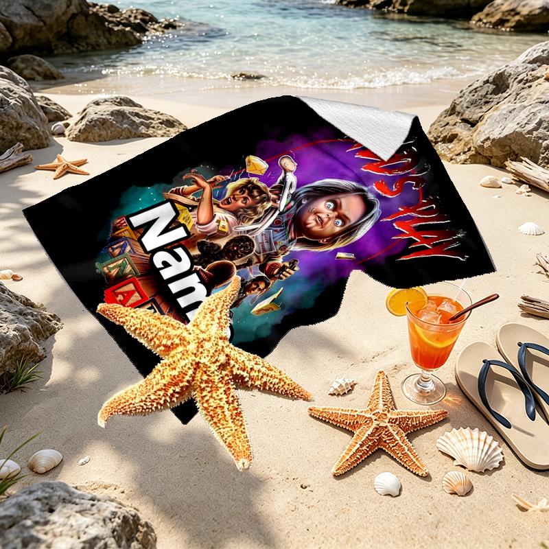Custom Name Personalized horror movie Print Beach Towel, for Trip Camping Beach Party Home Decor, Birthday Gift for Family & Friends