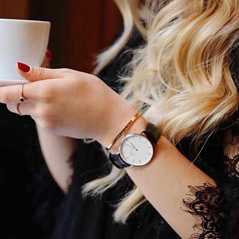 Daniel Wellington European and American watches Watch quartz movement leather strap 36mm white dial women's watch 30m waterproof girls DW00100053