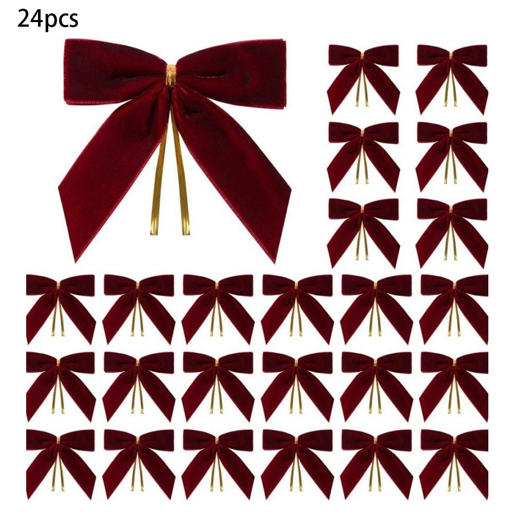 

24PCS Velvet Christmas Bows Gift Decorations For Xmas Tree Home Party Holiday Festival Decoration Wrapping Colorful Accessories Other кларет