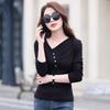 Spring Autumn V-neck Solid Color T-shirt Women Long Sleeve Chic Buttons Pullover Top Female Slim Bottomed Tee