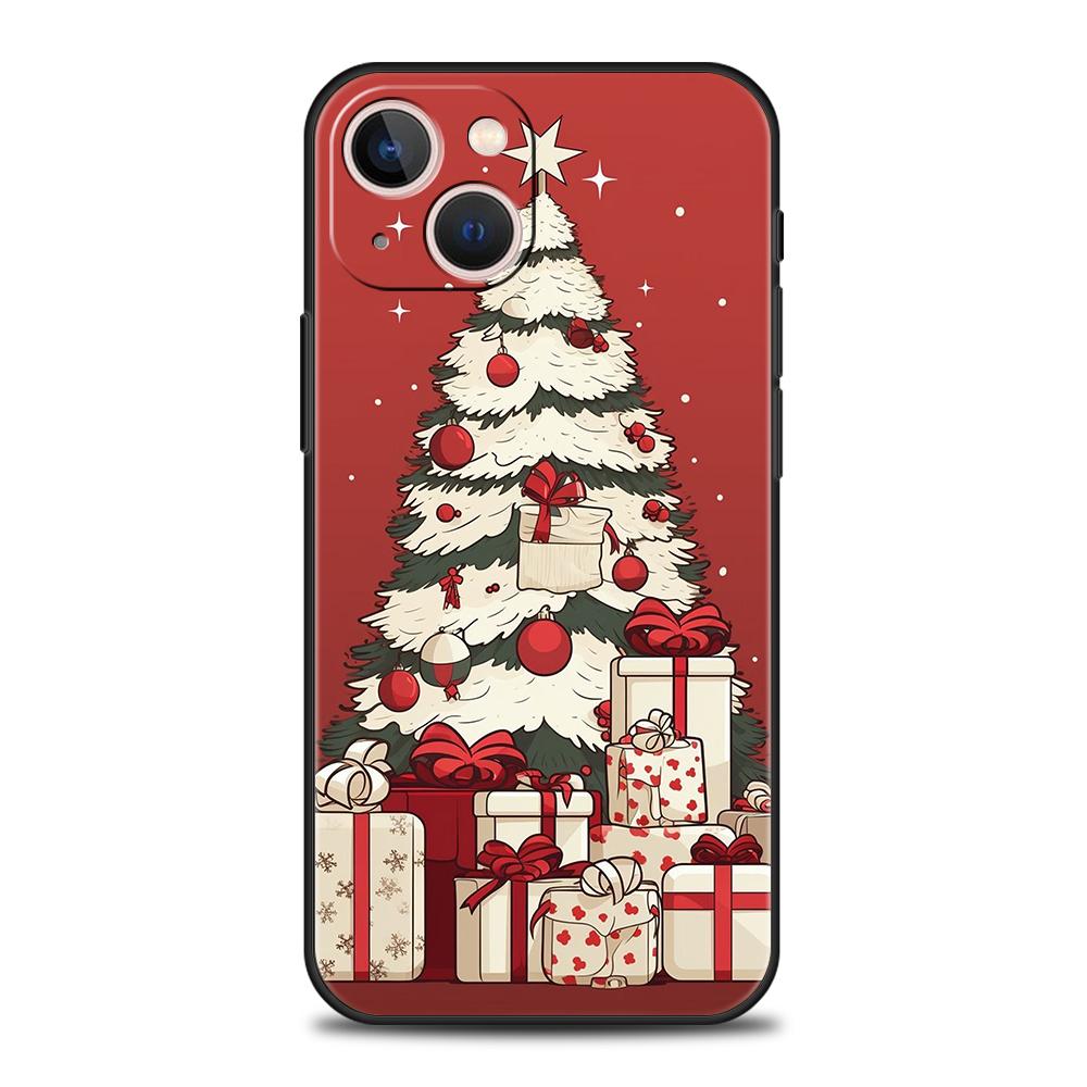 Luxury TPU Soft Phone Case For iPhone 16 11 15 14 Pro MAX 12 13 7 8 Plus X XR XS SE 2022 Black Cover Merry Christmas Tree