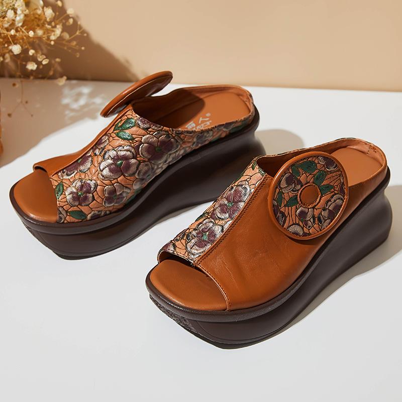 GKTINOO Fish-mouth Summer Genuine Leather Slippers Women Sandals 2025 New Platform Wedges Slippers Ethnic Sandals Women Shoes