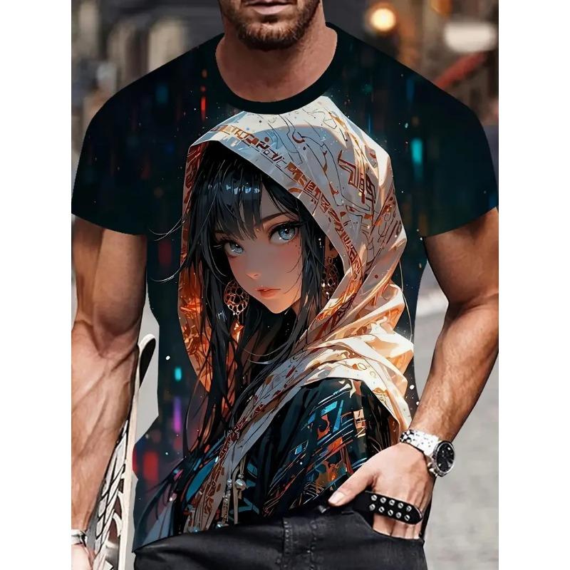 Letní Pánská Trička s Krátkým Rukávem s 3D Potiskem Anime Postav s Kulatým Výstřihem