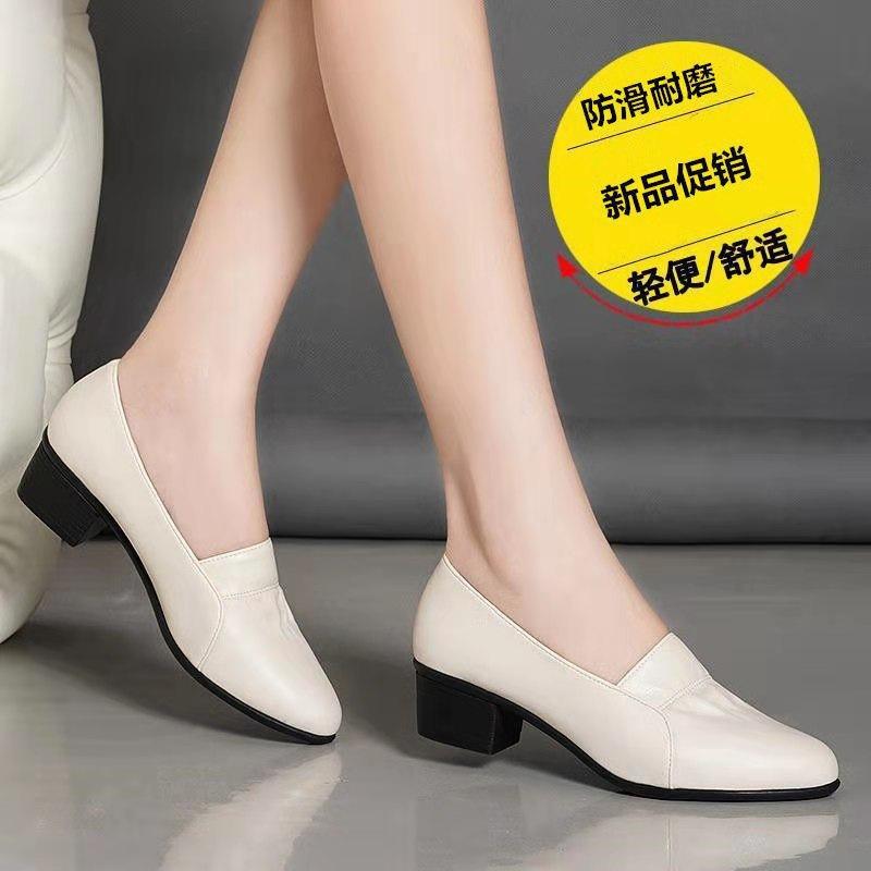 2021 Summer New Middle-aged Women's Shoes Mother Shoes Single Shoes Women's Non-slip Soft-soled Thick Heel Comfortable Casual Work Leather Shoes