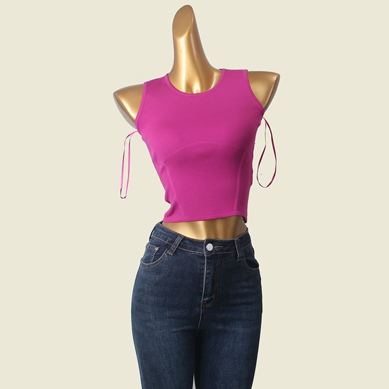 American Style Sexy O-neck Short Vest Foreign Trade Original Order Silm Stretch Sleeveless Summer Outwear Sling Tops