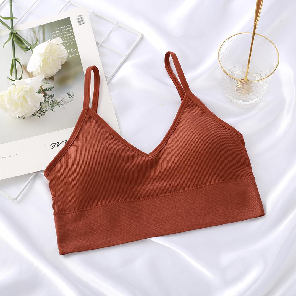 Mulheres Tank Crop Top Sem Costura Sem Costura Deep V Camisole Underwear Anti-Exposição Tubo Top Removível Camisola