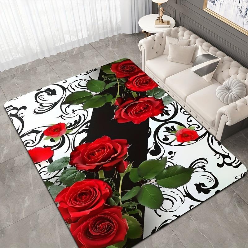 1PC Rose Pattern  Kitchen Rugs Non-Slip Home Door Mats Pop Design Bathroom Rugs Bath Mat Carpet for Home Sink Laundry Decor
