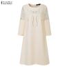 ZANZEA Damen Freizeit Rundhals 3/4 Ärmel Lockeres Printkleid