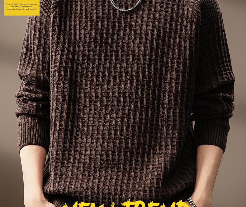 Men's High-End Waffle Knit Sweater: Autumn Winter Warm Casual Pullover