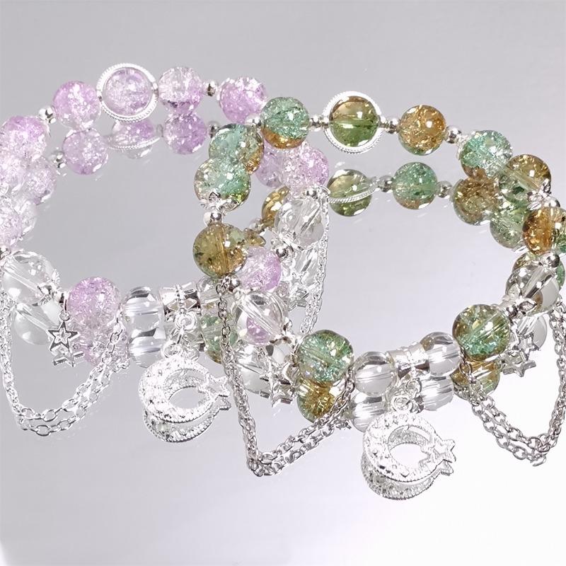 1Pc Sweet Crystal Moon Bracelet Women's Beaded Bracelet Niche Design Super Immortal Student Girlfriend Jewelry