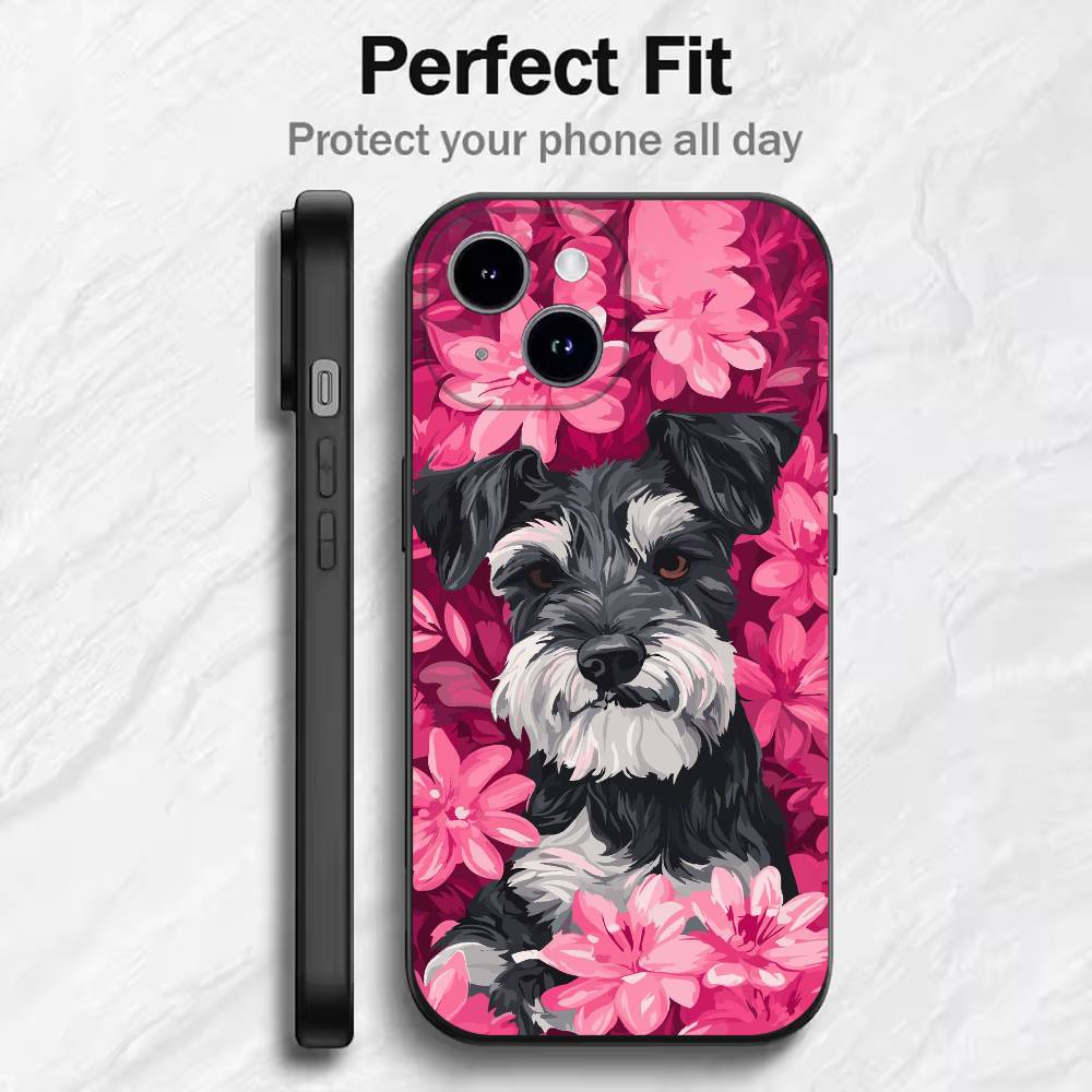 Cartoon Schnauzer Dog  Phone Case For 17 16 15 14 13 12 11 Mini XS XR X 6S 6 Pro Max Plus Black Soft Cover