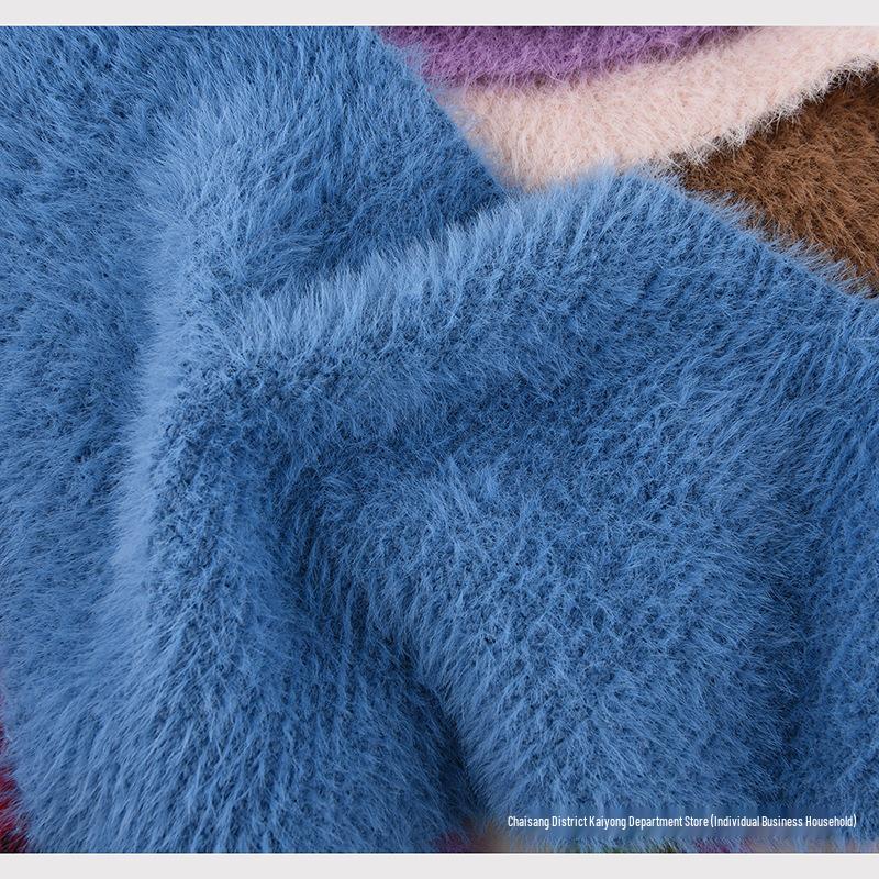 Women's Fluffy Knit Wool Triangle Headscarf - Sweet & Warm, Perfect for Autumn and Winter