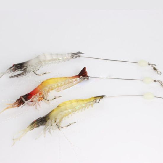 3Pcs Soft Lifelike Simulation Shrimp Prawn Fishing Lures Luminous Bead Hook Bait