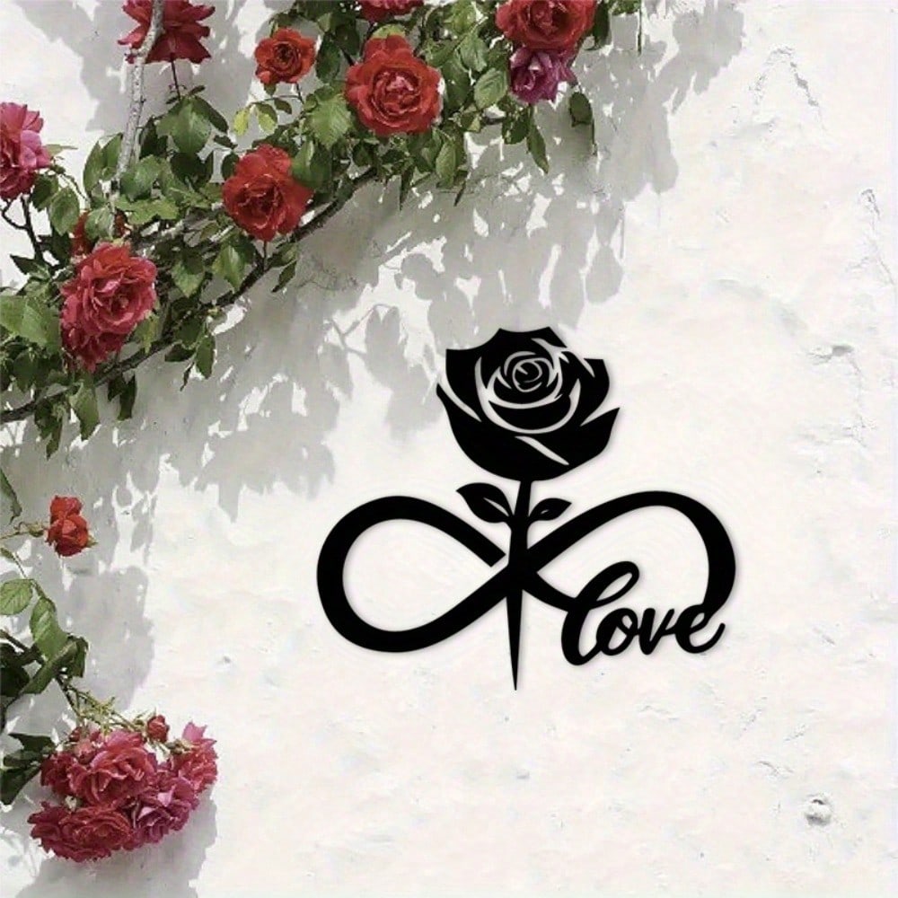 Black Rose Infinite Metal Wall Art Romantic Love Indoor Outdoor Home Decor Modern Gift