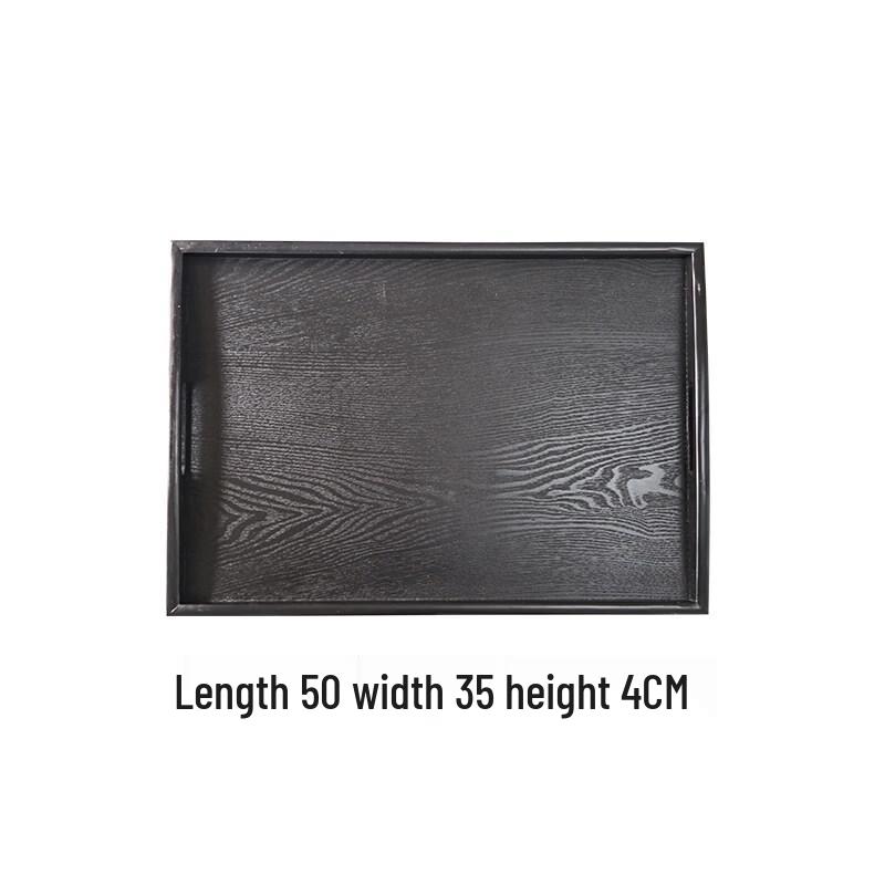 Large Rectangular Wooden Serving Tray with Black Handles