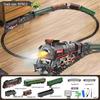 Retro Green Electric Steam Train Track Toy with Light Effects