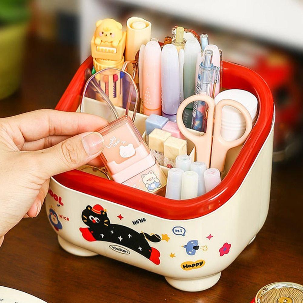 Cartoon Pattern Penholder Large Capacity Stationery Box Cute Table Storage Box