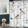 A Bird Flower Print Shower Curtain, Digitally Printed, Suitable for All Seasons, Artistic Design, No-drill Extra-wide Ring Par