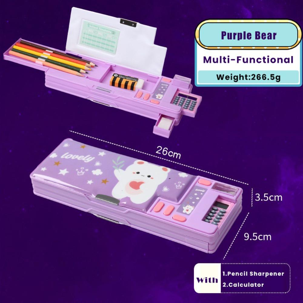 

З Калькулятором/Точилкою Пенал Коробка для зберігання канцелярського приладдя Подарунок для студентів Purple Bear