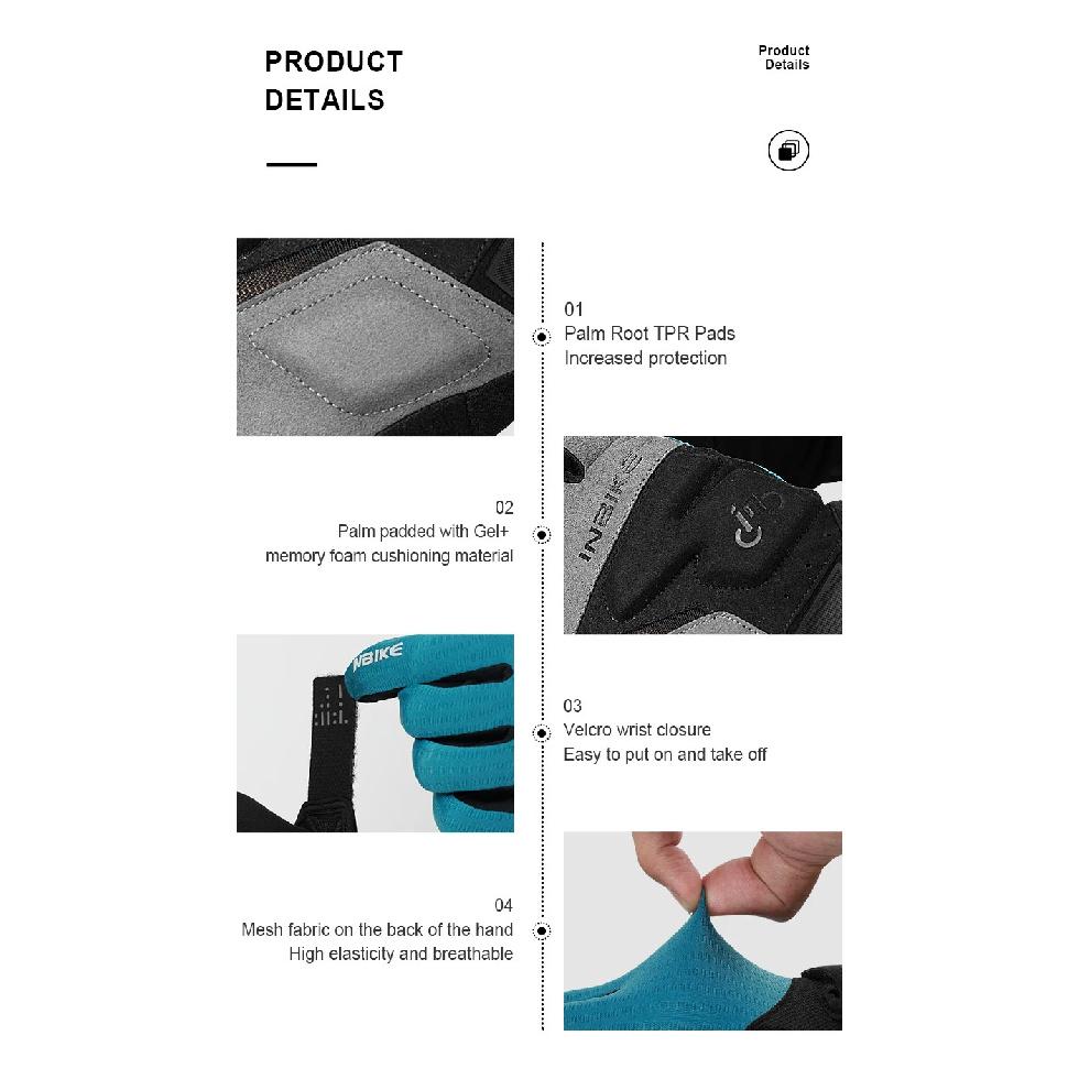 INBIKE 2023 MTB Cycling Gloves Gel Breathable Road Bike Riding Glove Touchsrceen Bicycle Gloves TPR Palm Pad Bike Accesssories