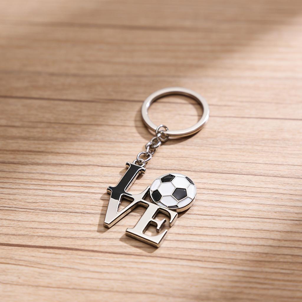 Soccer   Keychain Silver Stainless Steel Stylish I Love Soccer Key  for Birthady Present Backpack Bag Pendant