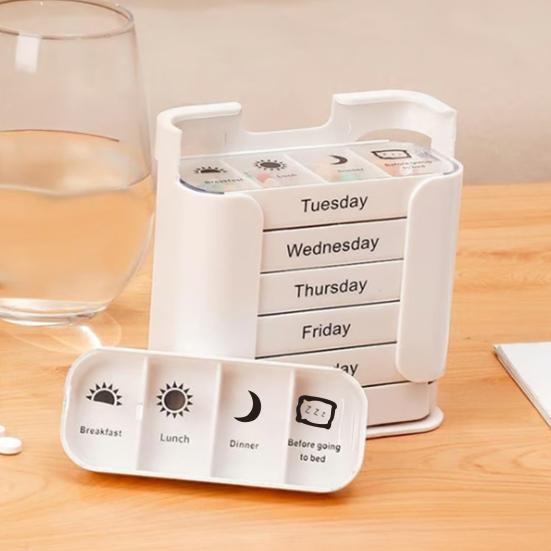 Extra Large Weekly Pill Organizer Medicine Box Compact Design Portable 7-Day Slots Pill Container Travel Separate Pill Case