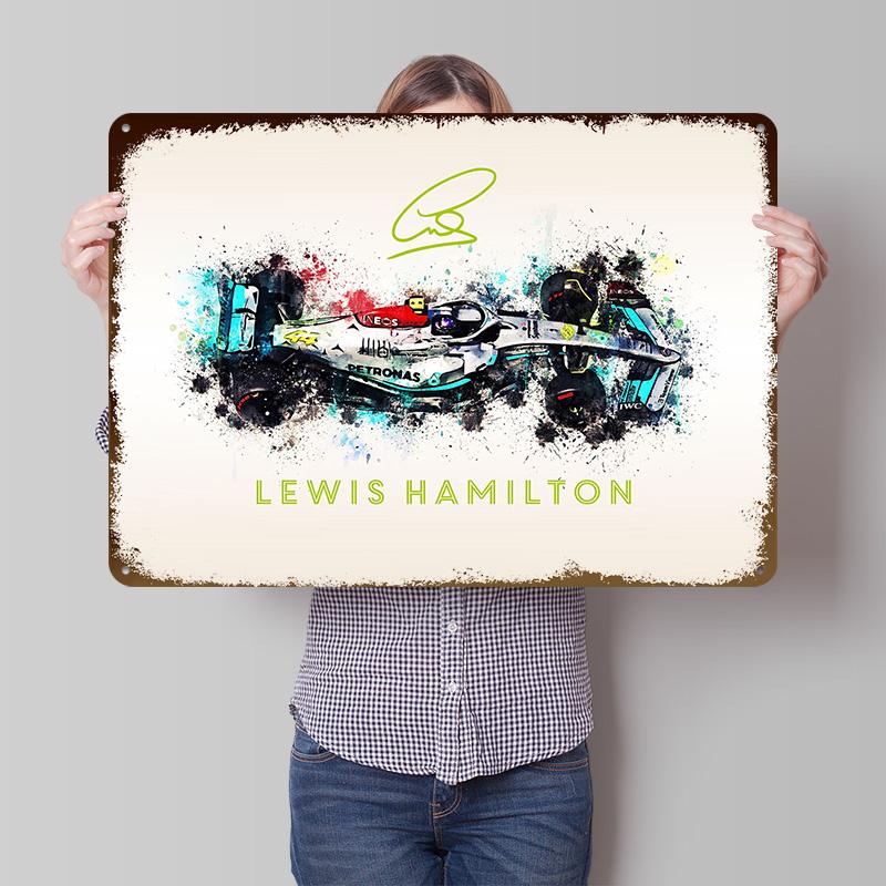 Lewis Hamilton Car Poster Customized Vintage Metal Signs Wall Art Retro Tin Plaque for Office Decoration Gaming Wand Deko