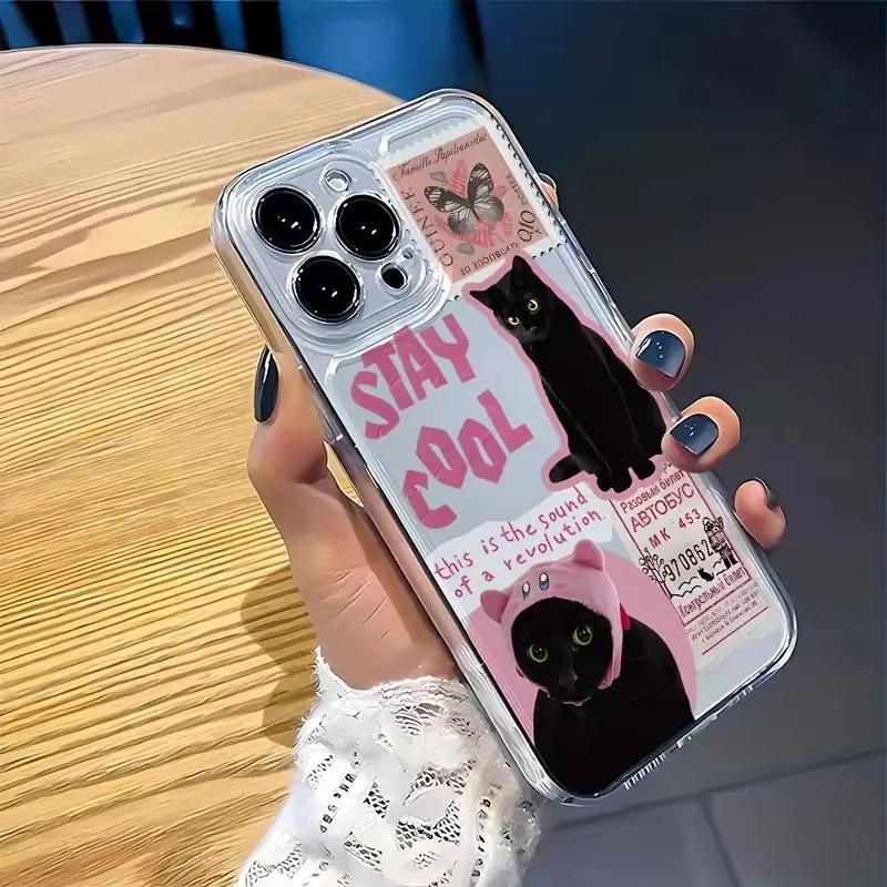 Creative Label Black Cat Transparent Phone Case For iPhone 15 16 16E 14 13 12 11 Pro Max XR X XS 7 8 Plus Soft Silicone Cover