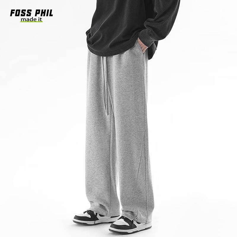 Foss Phil American-Style Casual Pants for Men, Spring And Summer Trendy Straight-Leg Sweatpants, Wide-Leg Versatile Trousers, FPK50 Gray 2XL