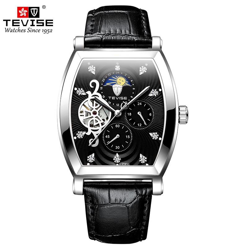 Fashion Top Brand Men's Mechanical Watch Tevise 8383c Business Waterproof Automatic Carved Hollow Window Moon Phase Zircon