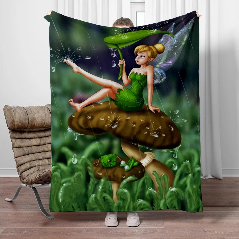 Disney Cartoon Tinker Bell Flannel Blanket Warm Soft Throw Thick Picnic Blankets for Bed Bedspread Sofa Decor Kids Boy Girl Gift