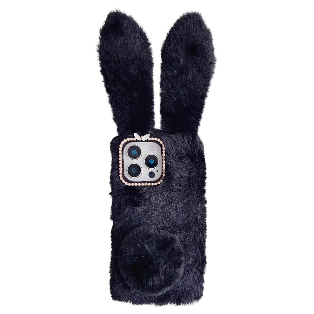For iPhone 16 Pro Case Bunny Ears Furry Soft TPU Protective Phone Cover
