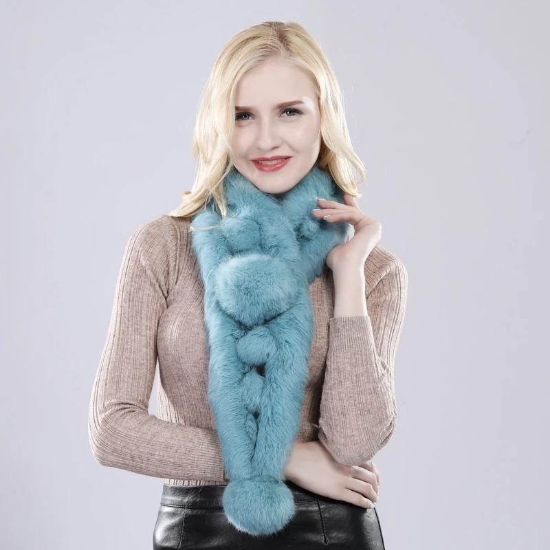 Natural Knitted Rabbit Fur Muffler Winter Women Warm Real Rabbit Fur Scarf Russia Lady Fashion Genuine Rabbit Fur Scarves